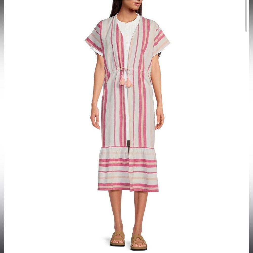Faherty Stripe Longline Duster/Cover Up One Size (OS) in Carmine
